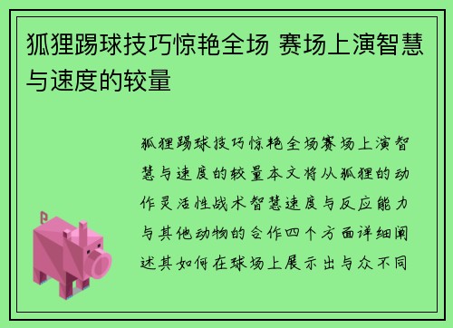 狐狸踢球技巧惊艳全场 赛场上演智慧与速度的较量