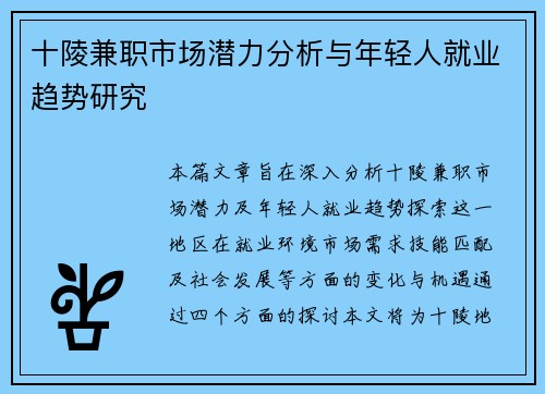 十陵兼职市场潜力分析与年轻人就业趋势研究