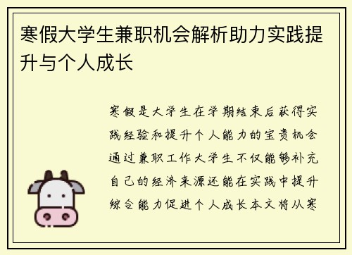 寒假大学生兼职机会解析助力实践提升与个人成长