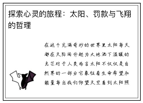 探索心灵的旅程：太阳、罚款与飞翔的哲理