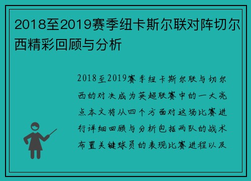 2018至2019赛季纽卡斯尔联对阵切尔西精彩回顾与分析